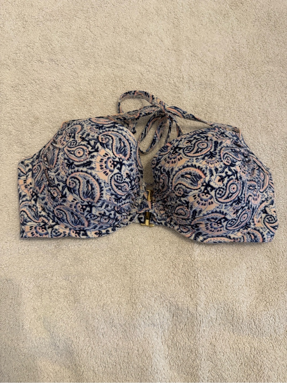 Victoria's Secret Paisley Halter Bra in Navy and Blush